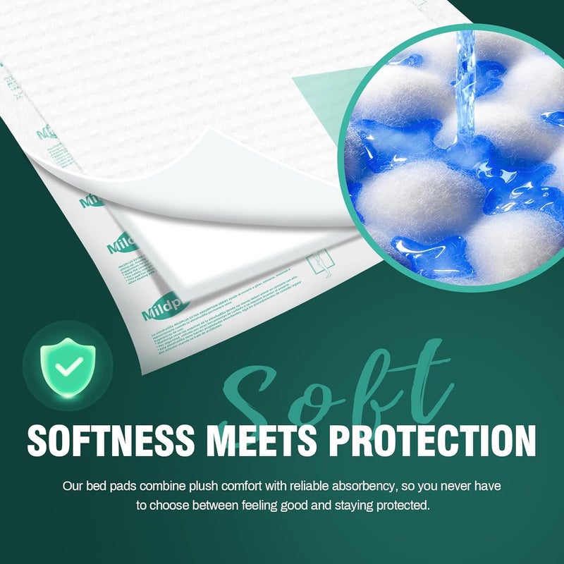 MILDPLUS Heavy Duty Underpads 30"X36", 25 Count, Ultra Absorbent Chucks Pads 130 Grams Disposable Bed Pads with Strength Cloth Backing Incontinence Pads for Adults, Kids or Pets - Image 2